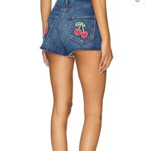 MOTHER Blue Denim Shorts with Cherry Detail